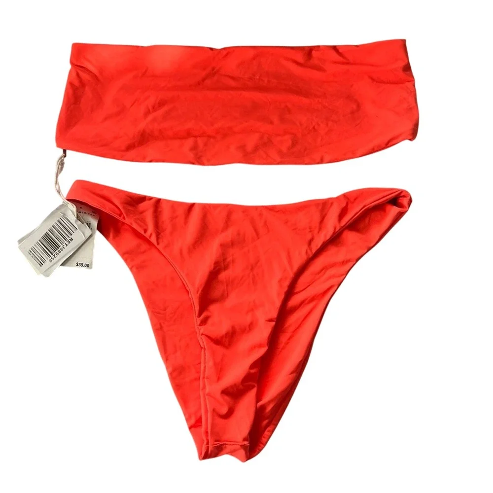 NWT Good American Better Band Bikini Top‎ and Bottoms Hot Coral XL size 4